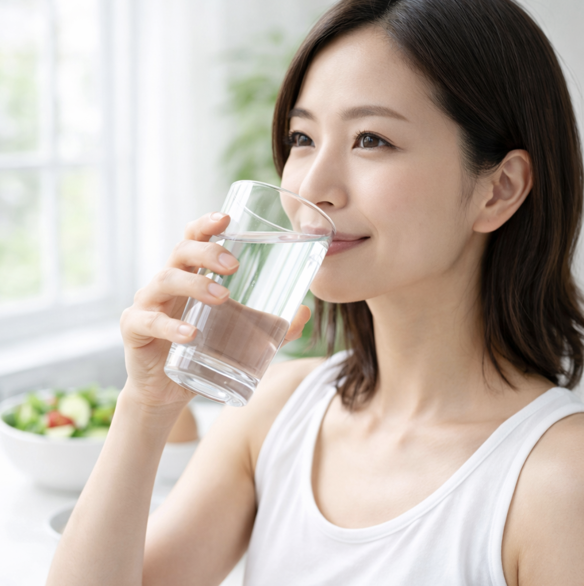 ヘルシーな朝食と一杯の水