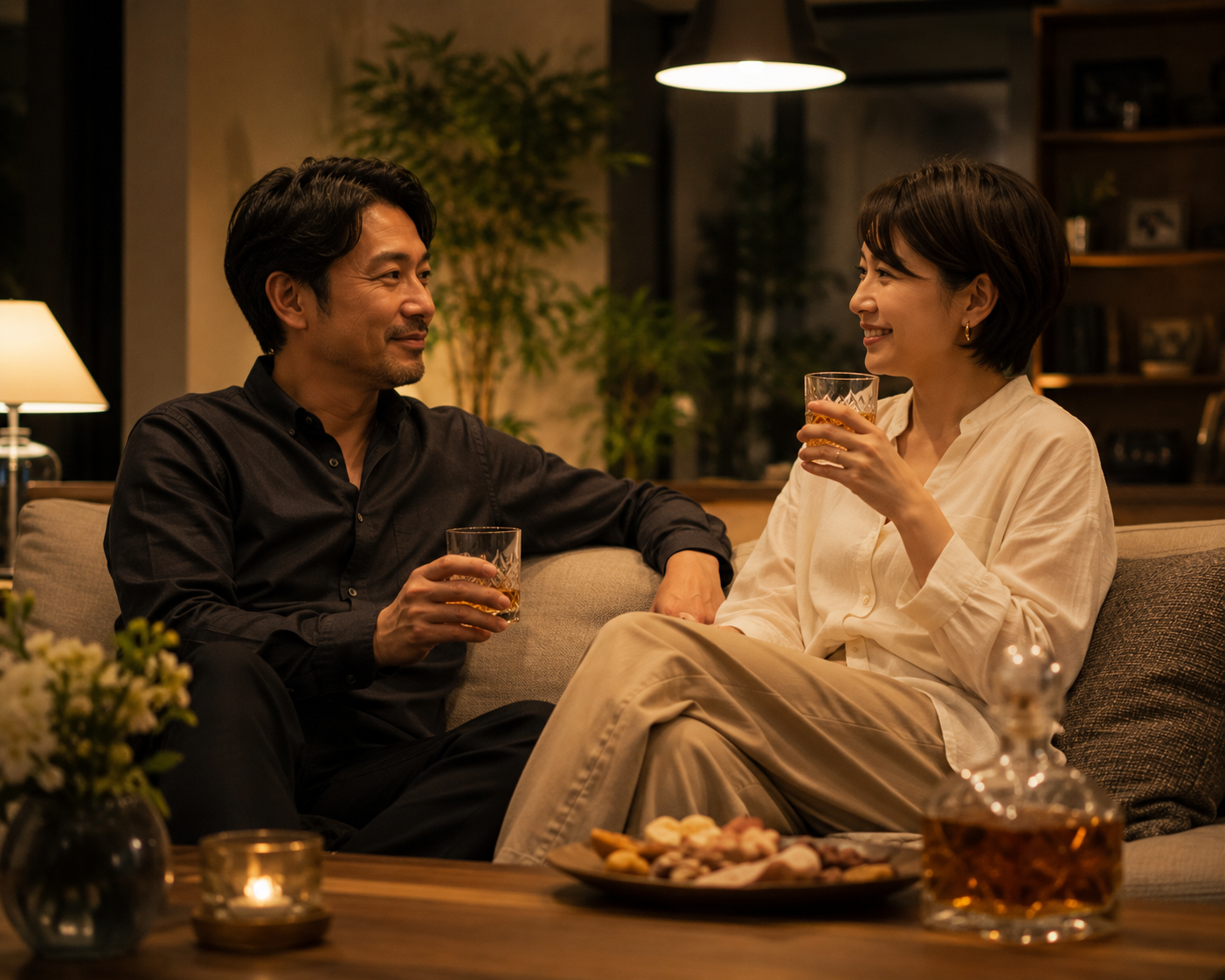 晩酌を楽しむウイスキーと水のイメージ